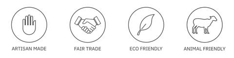 artisan made, fair trade, eco friends and animal friendly symbols